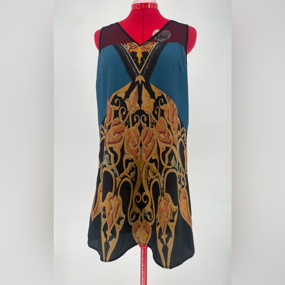 Petticoat Alley Teal Black Gold Printed Sheer Chemise